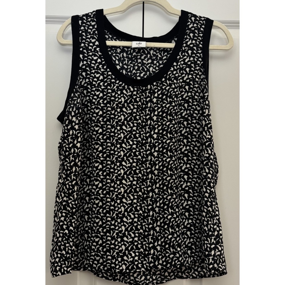 Cabi Style 6726 Womens Printed Daydream Top Black White Scoop Neck Sleeveless M